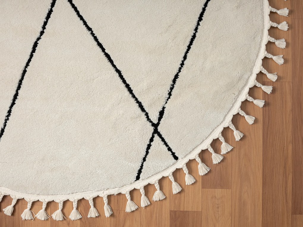 My Flair, Kusový koberec Moroccan Charm weiß kruh, 190x190 (průměr) kruh, čiernobiela, obývacia izba