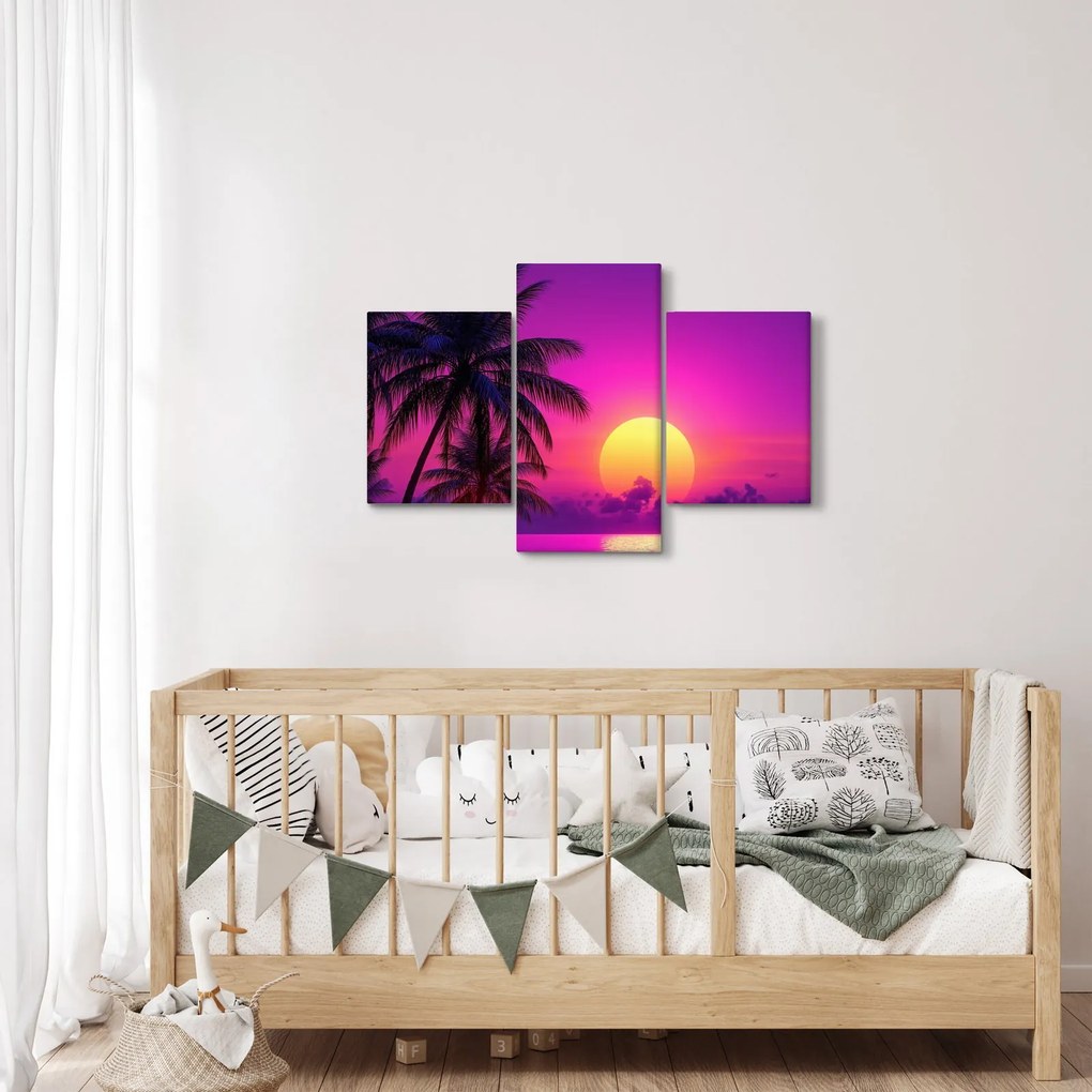 Obraz - Fialový západ s palmou (90x60 cm)