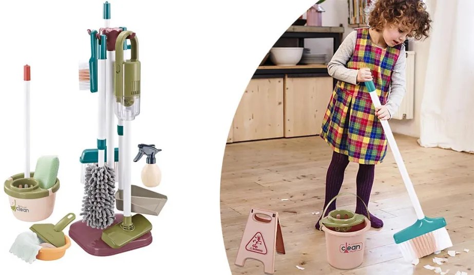Hračkárska upratovacia súprava s tyčovým vysávačom