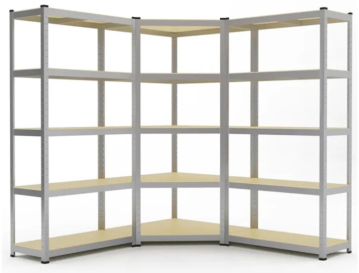 Kovový rohový regál 180x90x30cm, 5 políc, nosnosť 875 kg
