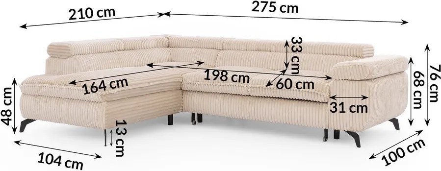 Béžová menčestrová rohová pohovka (ľavý roh/do L) Marbeya – Ropez