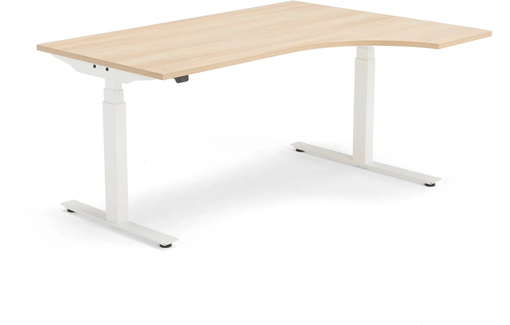 Výškovo nastaviteľný stôl Modulus, ergonomický 1600x1200 mm, biela/dub