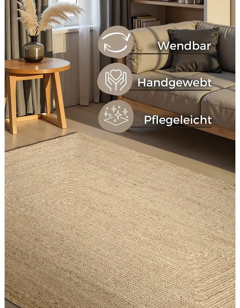 Obojstranný/ručne tkaný jutový koberec vo svetloprírodnej farbe 120x180 cm Sharmila Natural White – Hanse Home