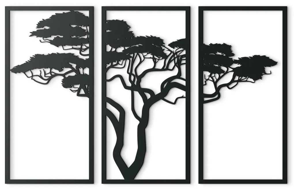 drevko 3-dielny obraz Africký strom Rozmer obrazu: 28 x 44,5 cm, Farba dekorácie: Čierna