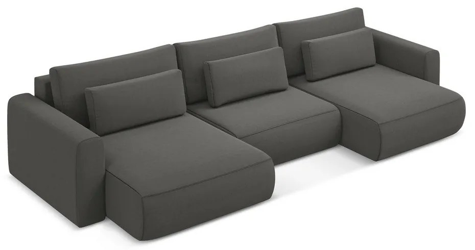 Tmavosivá zamatová rozkladacia/s úložným priestorom rohová pohovka (do tvaru "U") Kapua – Makamii