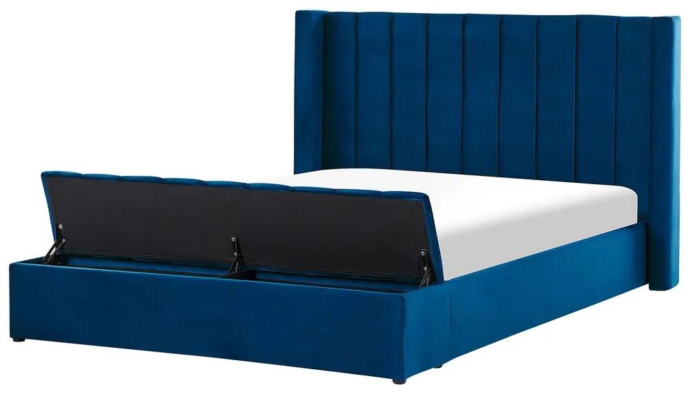 Zamatová vodná posteľ s úložným priestorom 180 x 200 cm modrá NOYERS Beliani