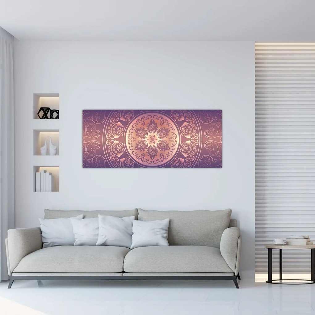 Obraz - Mandala na fialovom gradiente (120x50 cm)