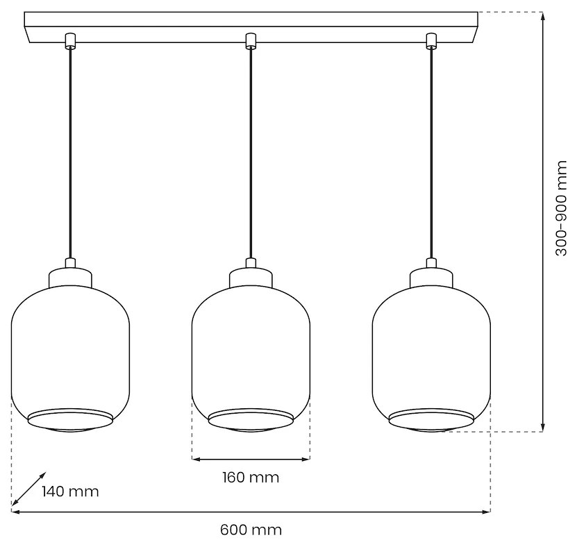 Závesné svietidlo Sombra, 3x grafitové sklenené tienidlo, b
