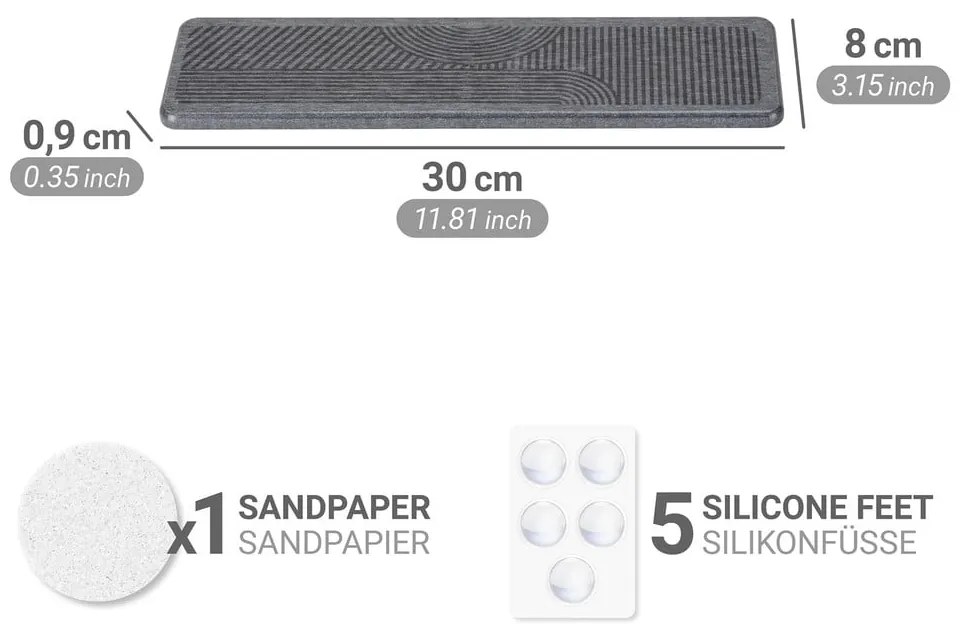 Sivá odkvapkávacia podložka na riad z kremeliny 30x8 cm Damon – Wenko