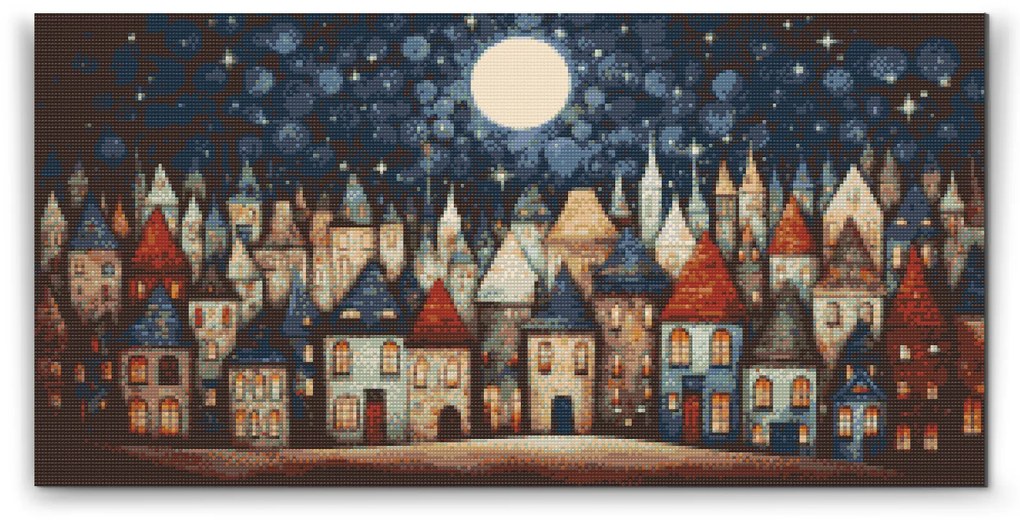 Gario Diamantové maľovanie Domčeky v noci Rozmery: 40 x 80 cm, Rámovanie: Iba zrolované plátno, Diamanty: Štvorcové