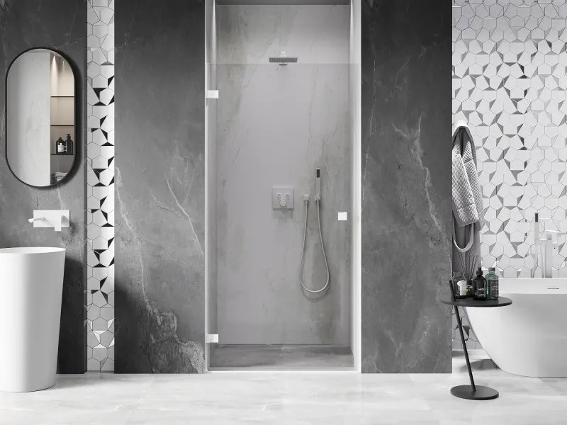 Mexen, Mexen Lunar-B Otočné ľavé sprchové dvere 60 cm, transparentné, biele - 832-060-000-20-00-L