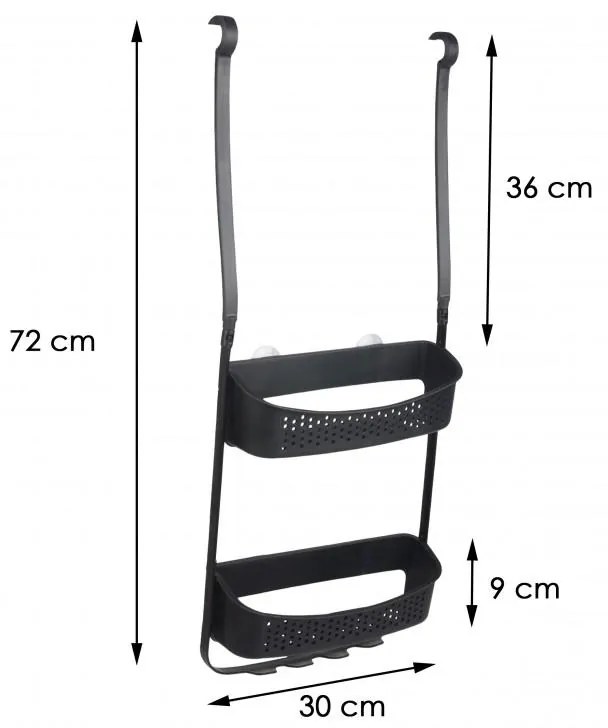 Erga Wiki, kúpeľňový kôš, závesný organizér 30x72 cm s prísavkami, čierna matná, ERG-YKA-CH.WIKI-BLK