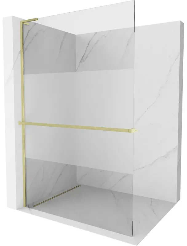 Mexen Kioto+ L, sprchová zástena Walk-In s poličkou a vešiakom 80 x 200 cm, 8mm číre sklo-námraza, zlatý matný profil, 800-080-123-55-35