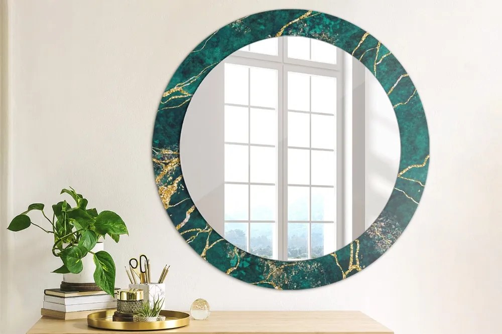 Okrúhle ozdobné zrkadlo na stenu Zelený malachitový mramor fi 70 cm