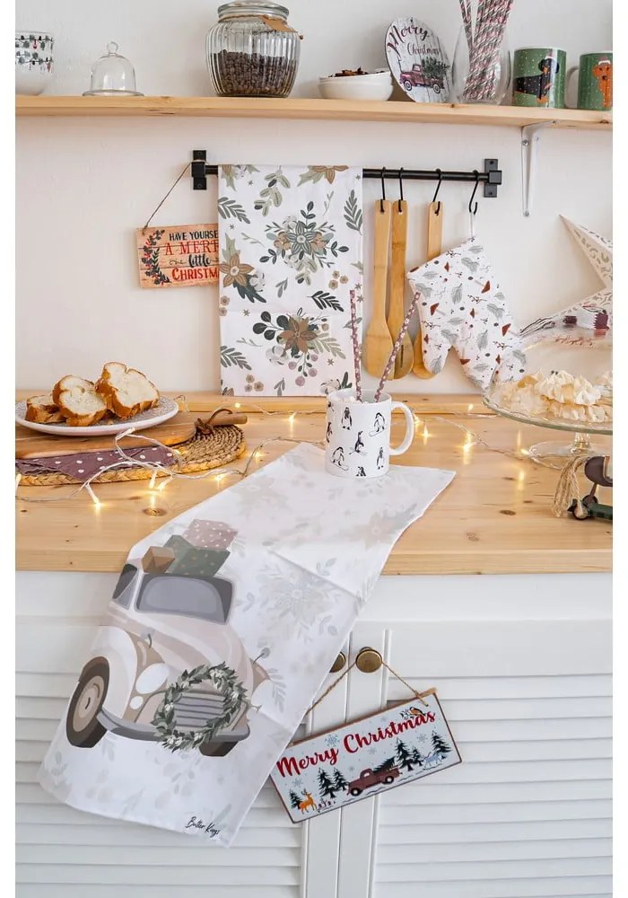 Bavlnené utierky s vianočným motívom v súprave 2 ks 50x70 cm Festive Car – Butter Kings