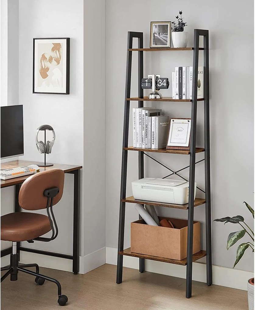 Rebríková stojaca polica, knižnica, rustikálna hnedá