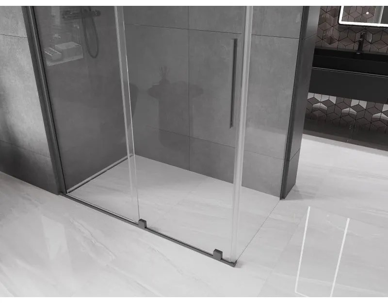 Mexen Velar, sprchový kút s posuvnými dverami 150 x 80 cm, 8mm číre sklo, brúsený grafit, 871-150-080-01-95