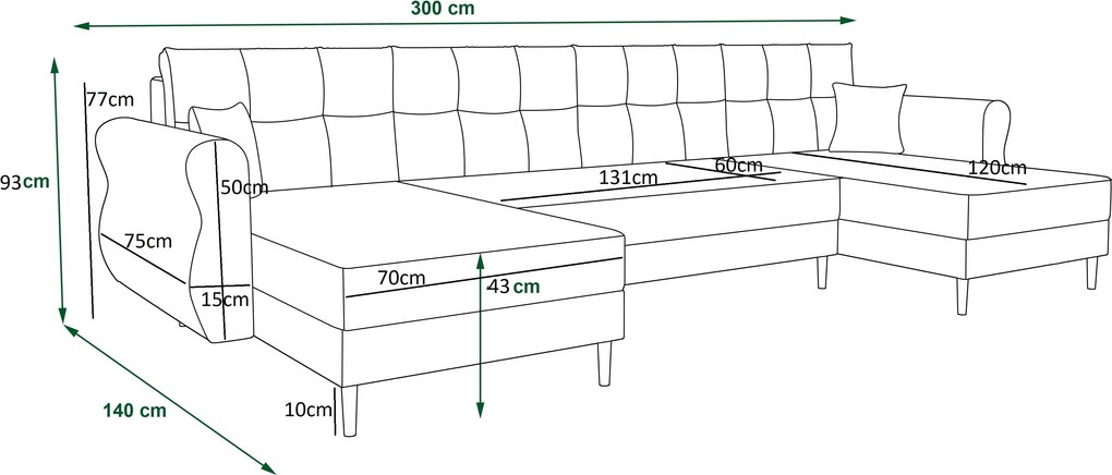 AKCIA Rozkladacia sedacia súprava do U SILVIANO 300x140 cm, sivá + 2 vankúšiky ZDARMA II. akosť