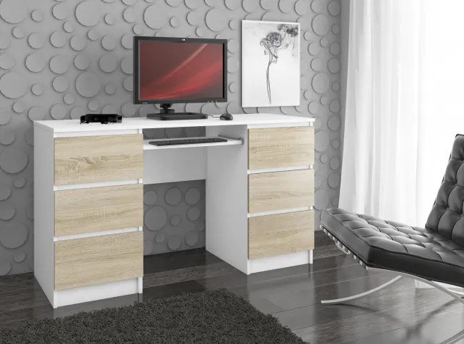 Kancelársky stôl A-11 135 cm 6SZ, biely/sonoma