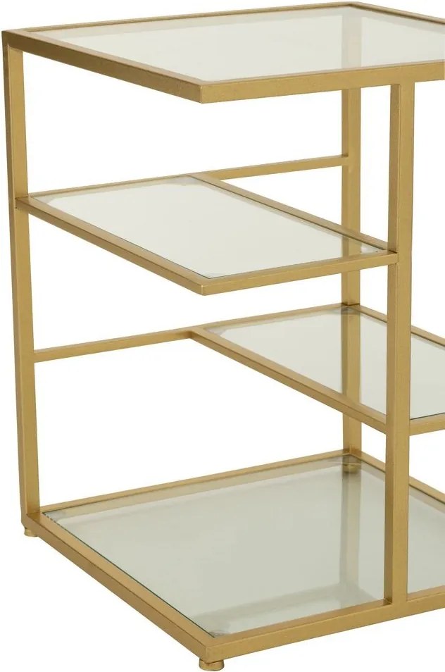 Zlatý kovový odkladací stolík so sklenenými policami Doree gold - 40*40*51 cm