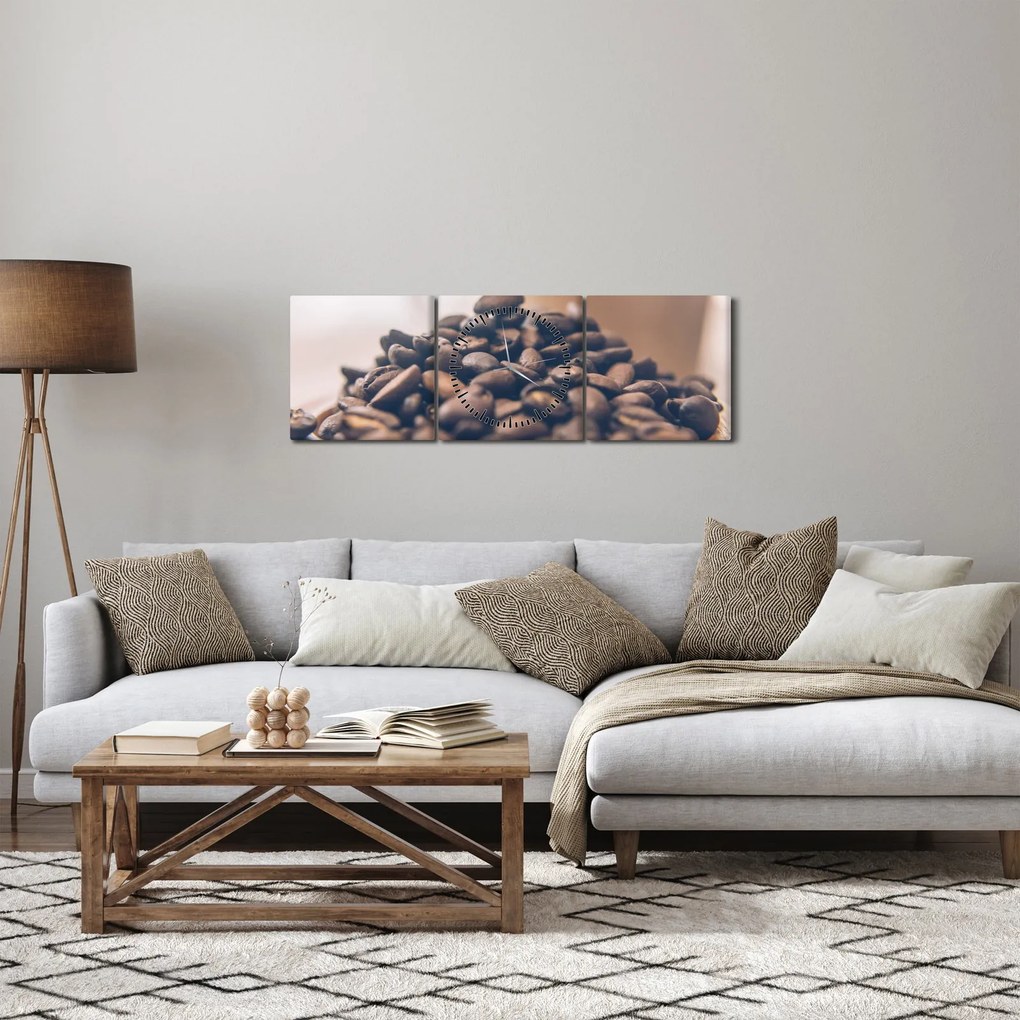 Obraz kávy (s hodinami) (90x30 cm)