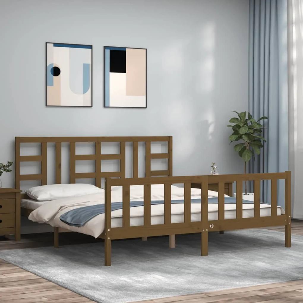 Rám postele s čelom medovohnedý 180x200 cm masívne drevo 3191989