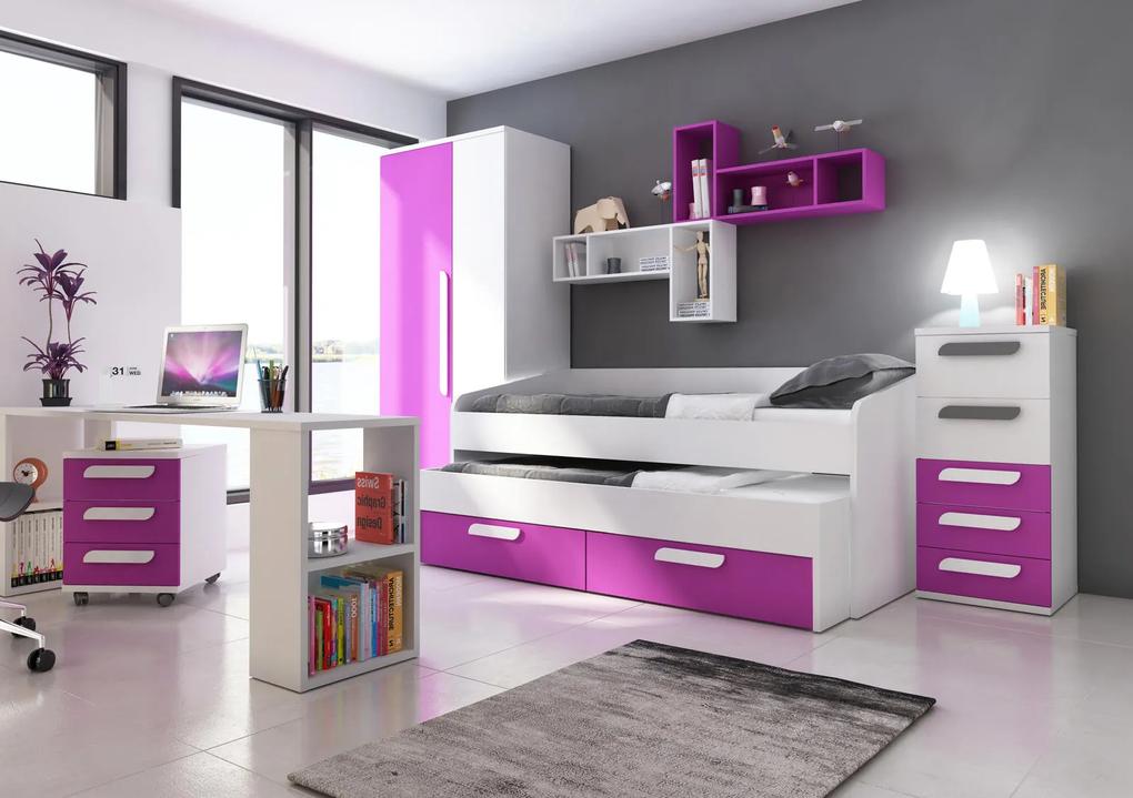 Detská izba pre dievčatá B - ponuka dielov - Detská posteľ s prístelkou ružová