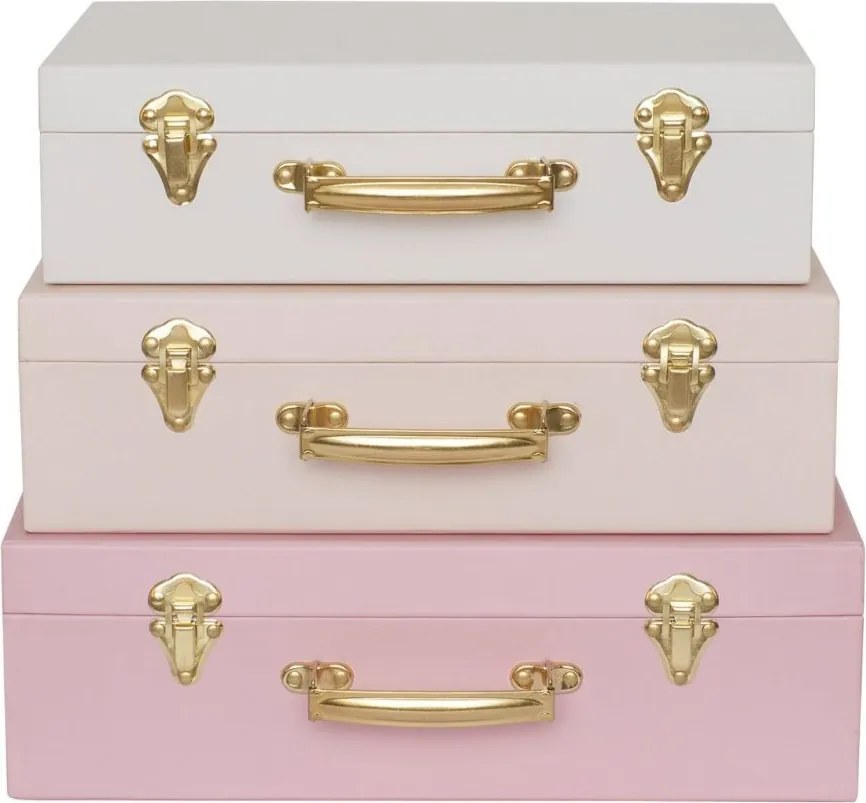 Detské retro kufríky ružová/biela 3ks