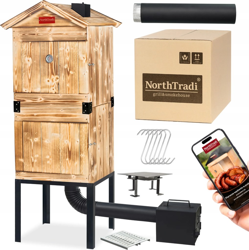 TRENDIE Udiareň XXL drevená s kovovým komínom