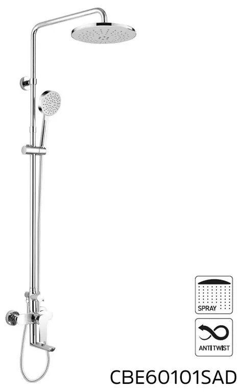 Mereo, Nástenná vaňová batéria Viana so sprchovou tyčou, hadicou, ručnou a tanierovou sprchou o 220mm, MER-CBE60101SA