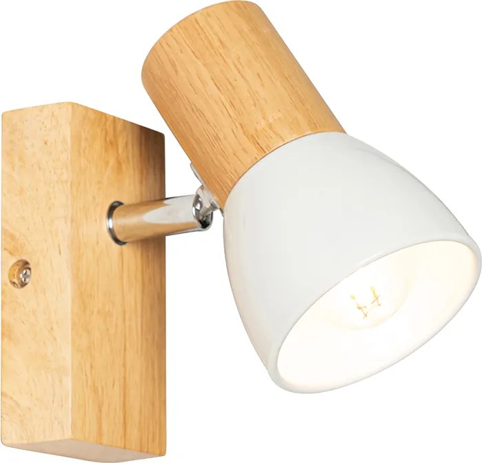 Rustikálna nástenná lampa drevo s bielym nastaviteľným - Thorin