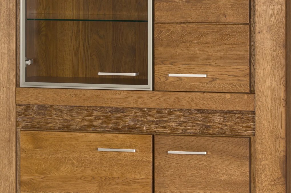 Vitrína Velvet II 15 s LED osvětlením 110 cm z masivu dub Rustikal