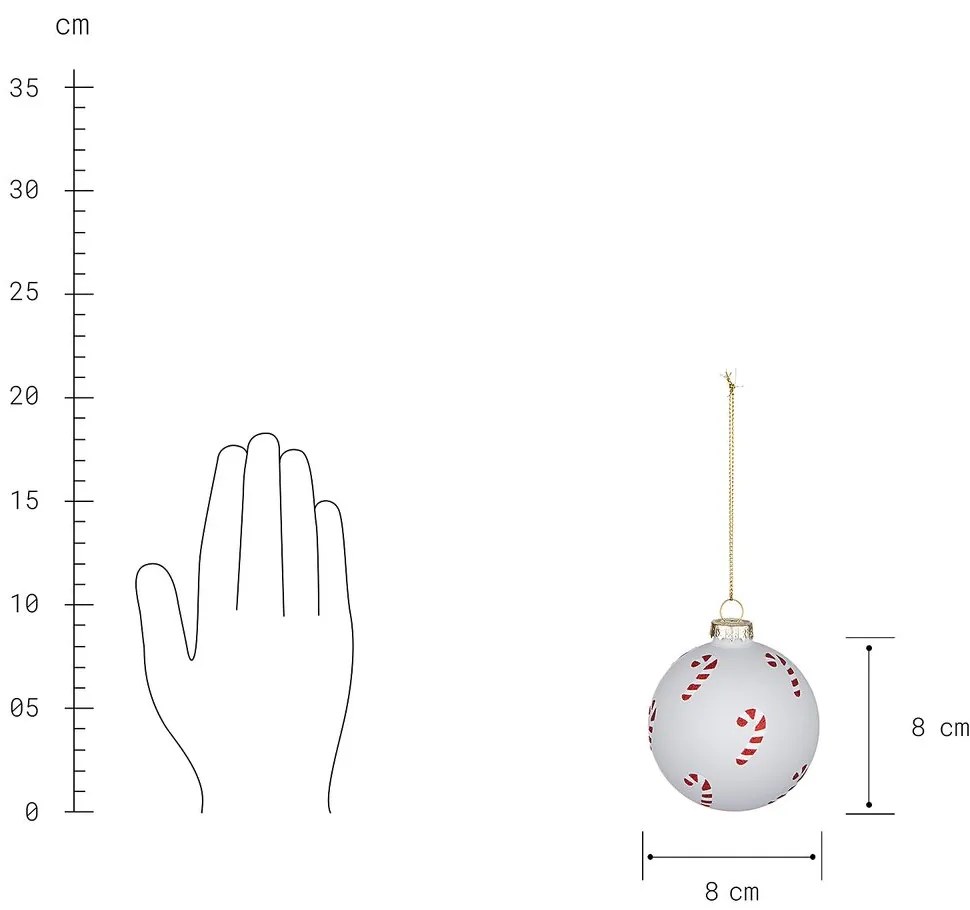 HANG ON Sklenená ozdoba Candy Cane 8 cm - biela