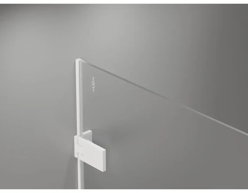 Mexen Lunar-F L, skladací sprchový kút ľavý 80 x 80 cm, 8mm číre sklo, biely profil, 836L-080-080-20-00-L