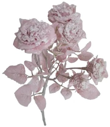 Umelá vetvička Ruža s glitrom ružová, 39 cm