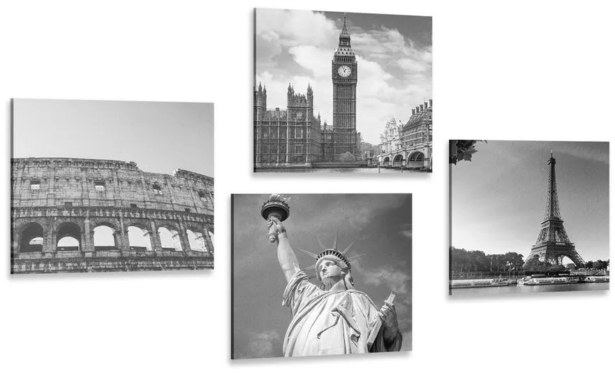 Set obrazov čiernobiele historické pamiatky - 4x 40x40