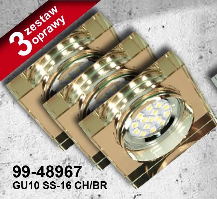 Candellux A SET OF THREE LUMINAIRES SS-16 CH/BR 3X3W GU10 LED WITH BULB LED SQUARE GLASS BROWN 99-48967
