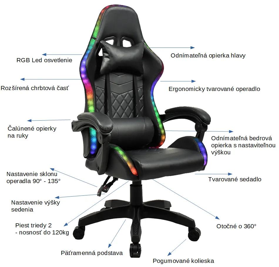 Kondela Kancelárske/herné kreslo s RGB LED podsvietením, čierna, MAFIRO
