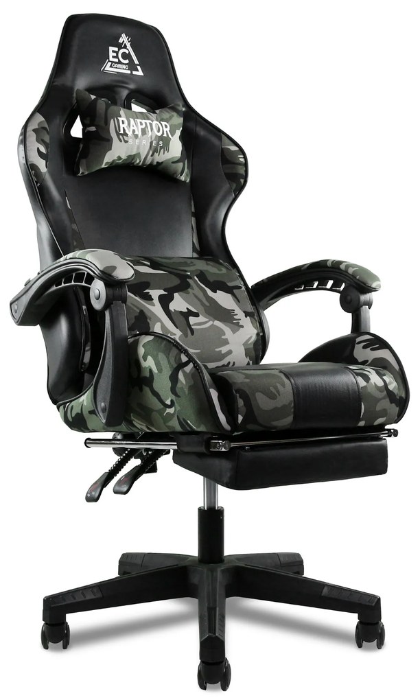 JAKS PREMIUM HERNÉ KRESLO POLOHOVATEĽNÉ EKO - KOŽA ARMY + MASÁŽNY VANKÚŠ