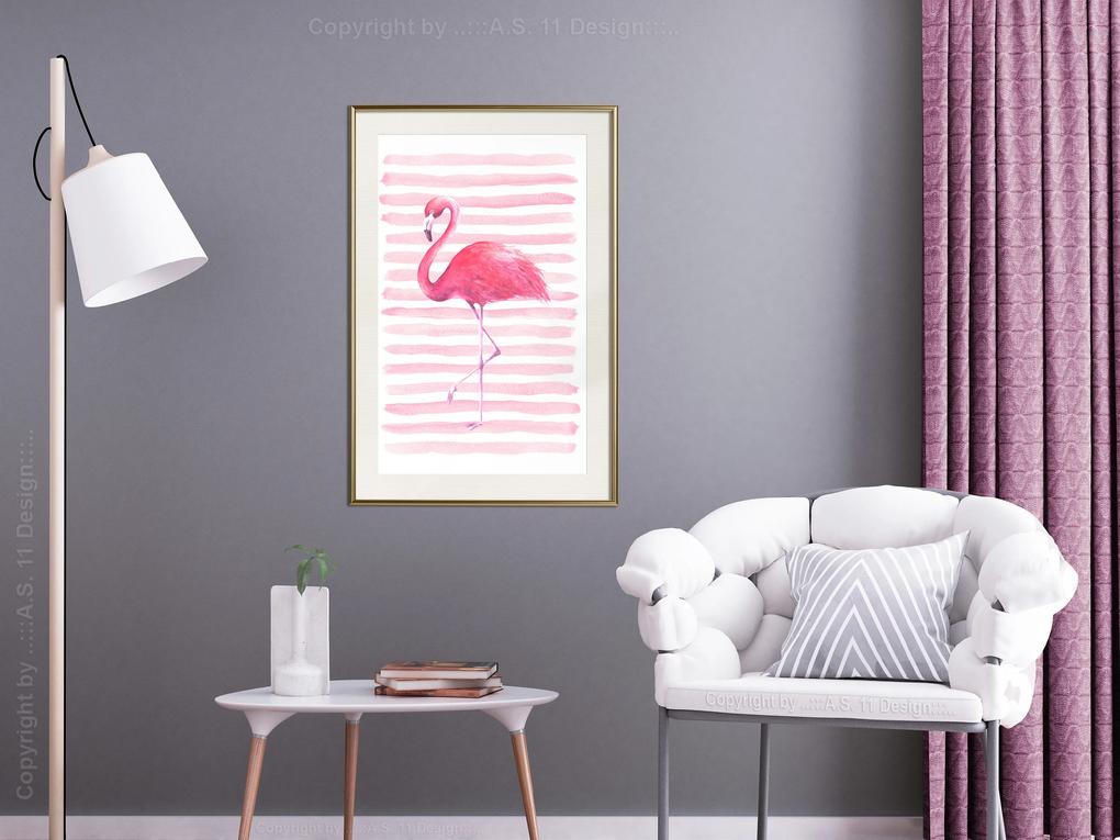 Artgeist Plagát - Flamingo and Stripes [Poster] Veľkosť: 20x30, Verzia: Zlatý rám s passe-partout