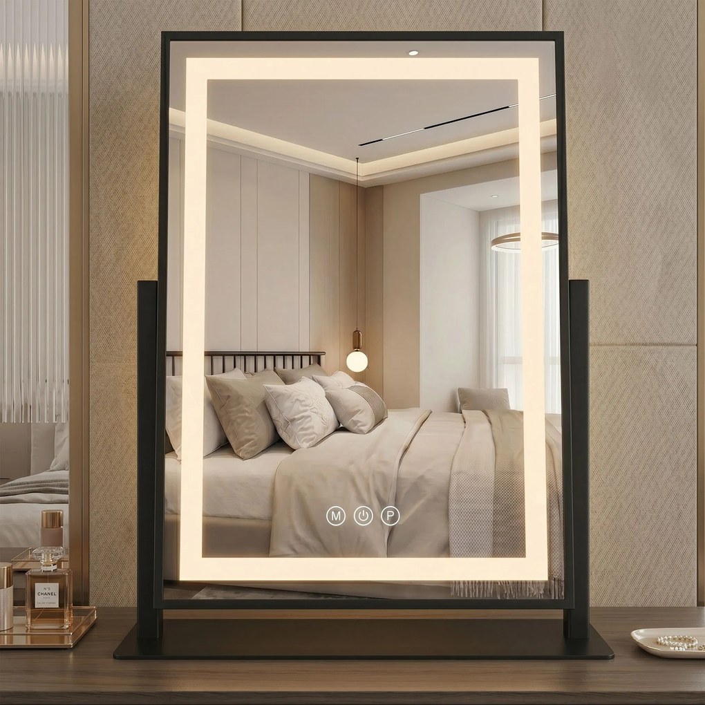 Rea Lumi, kozmetické LED zrkadlo 30x40cm na postavenie, čierny rám, HOM-01805