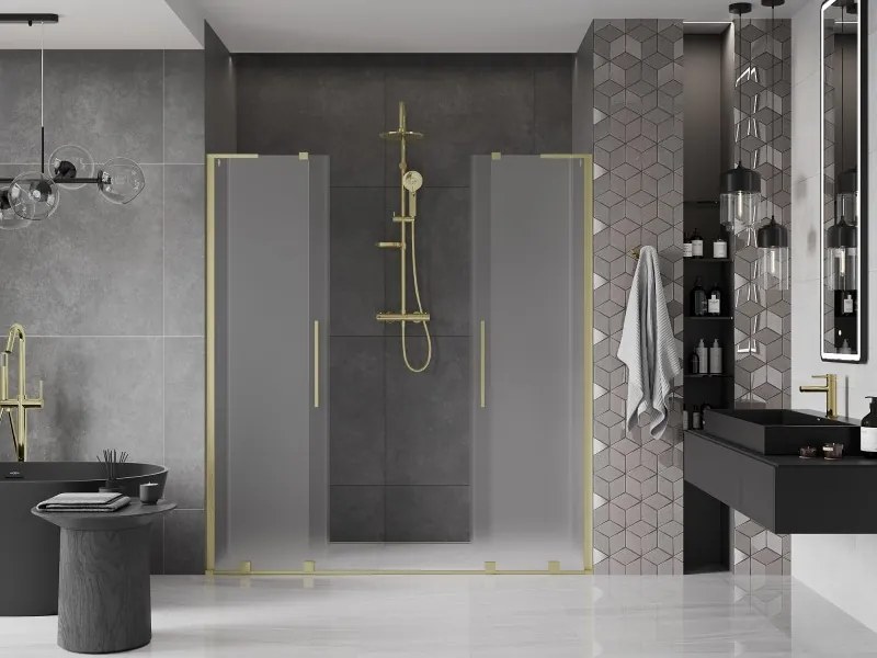 Mexen Velar L Duo, posuvné sprchové dvere do otvoru 180 cm, 8mm sklo námraza, zlatá matná, 871-180-003-32-55