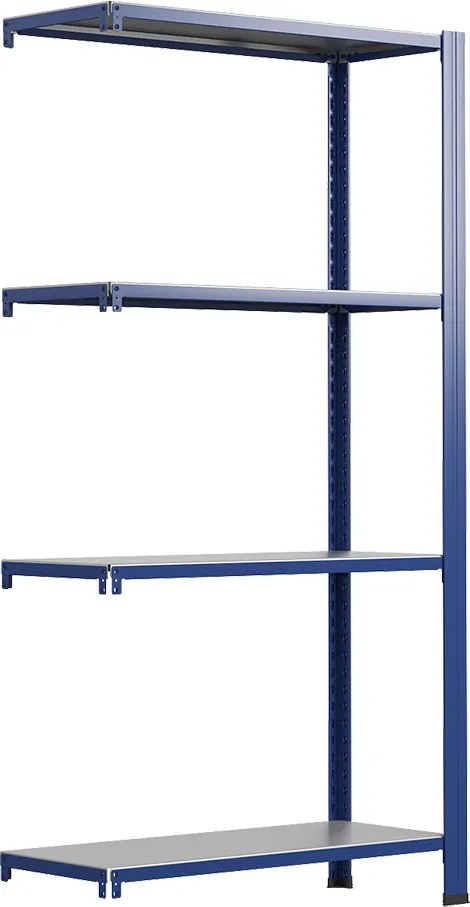 Bezskrutkový kovový regál prídavný modul 250x100x30cm T profil, 4 police