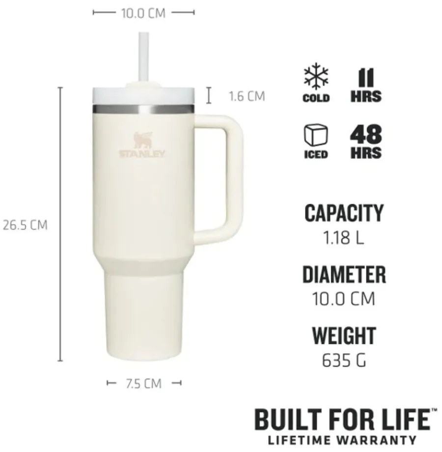 Krémovobiela termoska so slamkou z nehrdzavejúcej ocele 1,18 l Quencher H2.0 FlowState Tumbler Cream – Stanley