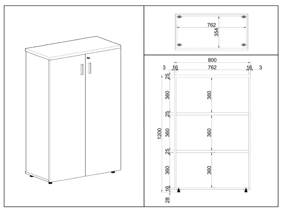 Stredná skriňa SimpleOffice 80 x 40 x 120 cm, breza