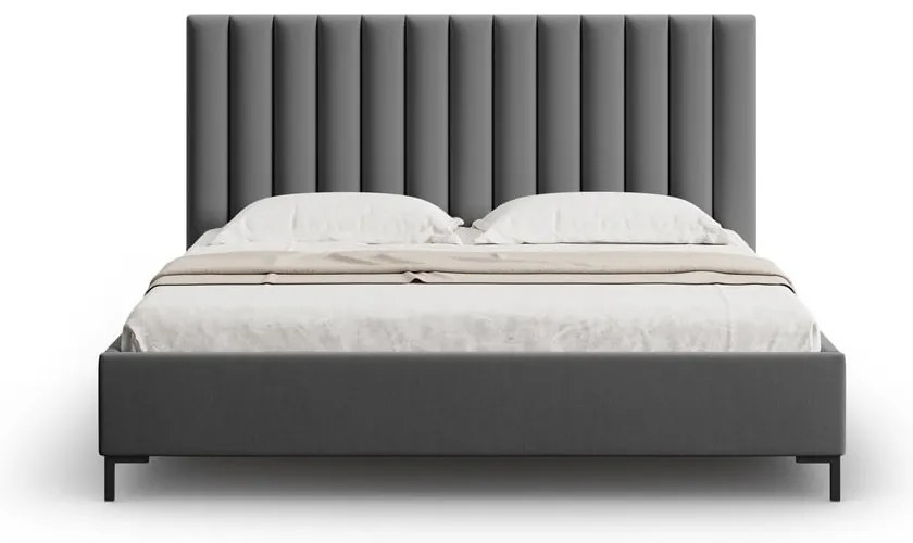 Tmavosivá čalúnená dvojlôžková posteľ s úložným priestorom s roštom 180x200 cm Casey – Mazzini Beds