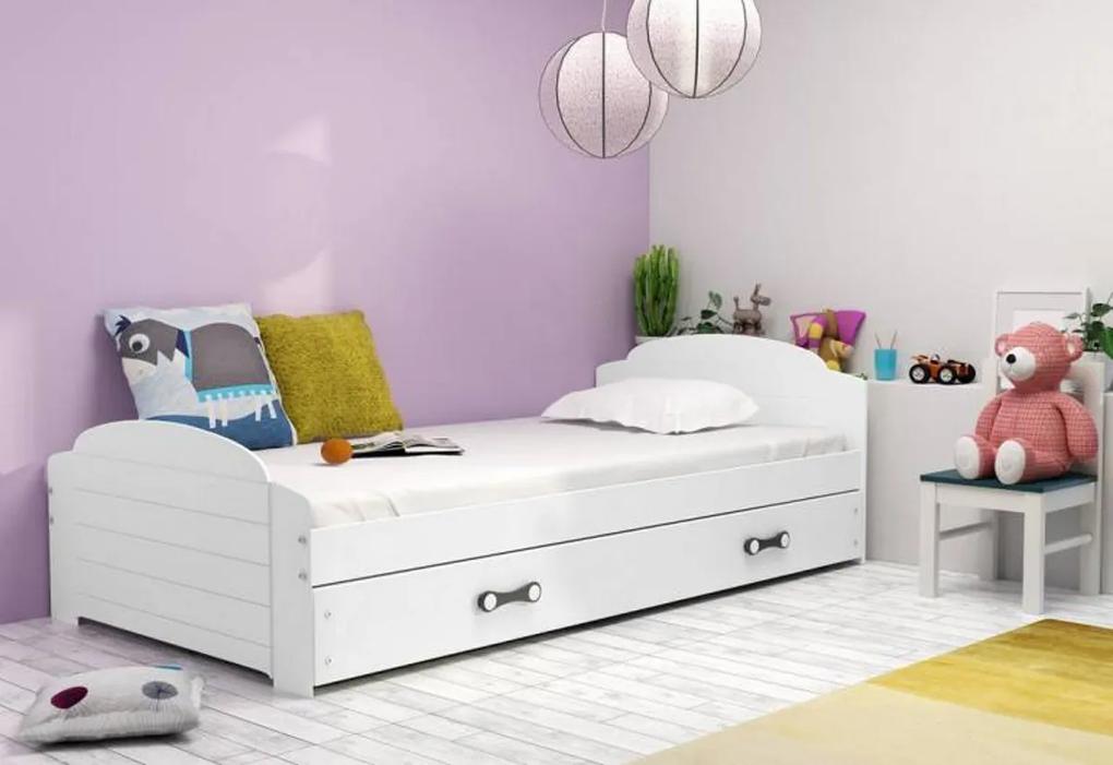 Expedo Detská posteľ DOUGY P1 + ÚP + matrace + rošt ZDARMA, 90x200, biela/biela