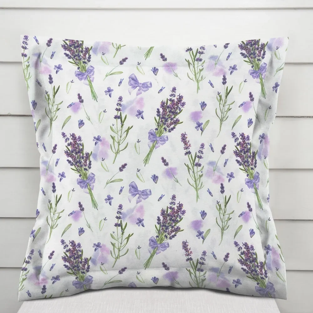 Biante Dekoračná obliečka na vankúš s lemom PML-085 Vetvičky levandúľ na bielom 45 x 45 cm