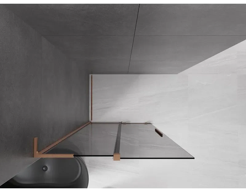 Mexen Velar L, posuvná sprchová zástena Walk-in 110 x 200 cm, 8mm šedé sklo, medená matná, 871-110-003-43-65