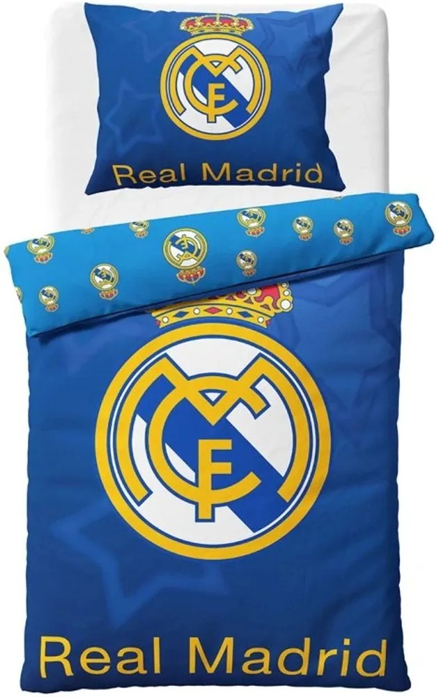 Bavlnené posteľné obliečky FC Real Madrid - motív Blue Stars - 100% bavlna Renforcé - 70x90 cm + 140x200 cm